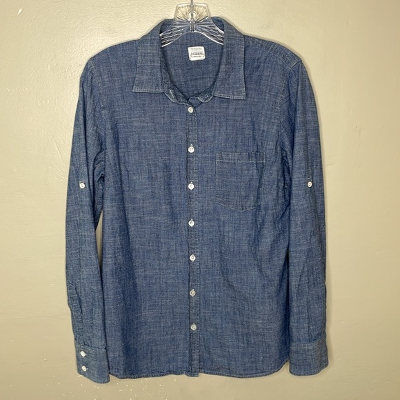 J. Crew Factory Tops - J Crew Factory Button Down Shirt Prep School Roll Tab Sleeves Cotton Preppy Med